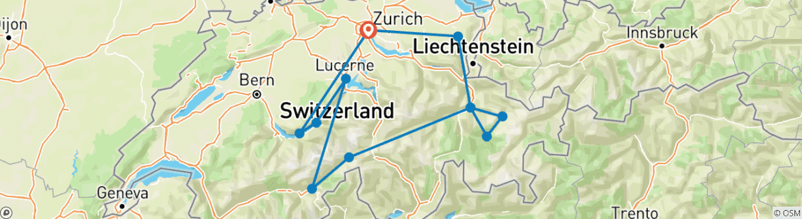 Carte du circuit Grand Tour de Suisse Explorer l'histoire et le patrimoine - visite de groupe jointe