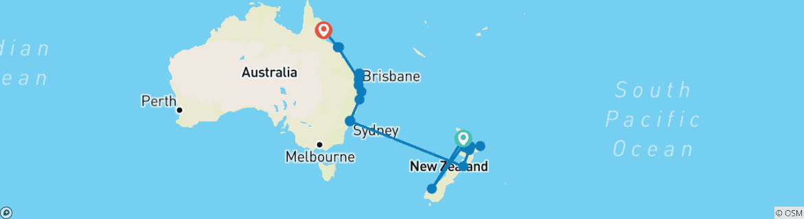 Image of a map showing the route of the tour