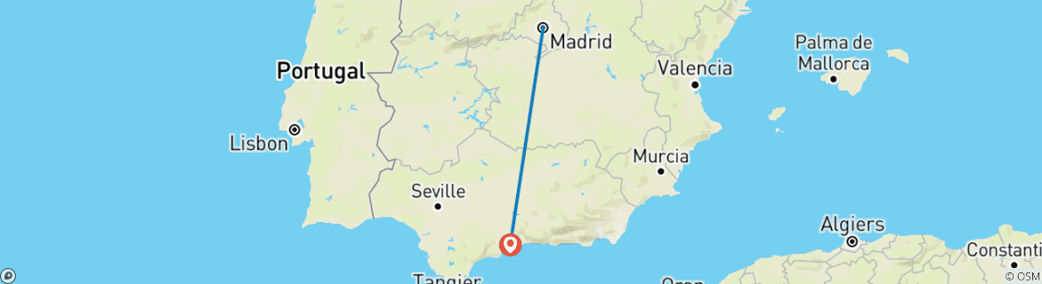 Kaart van 7 Dagen Madrid en Malaga met de trein