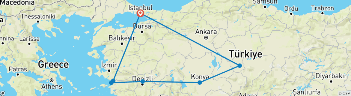 Karte von 8 Tage-Engels-Urlaub in der Türkei Ein Dreieck voller Wunderbares (VIP Private Road Trip Liebhaber)