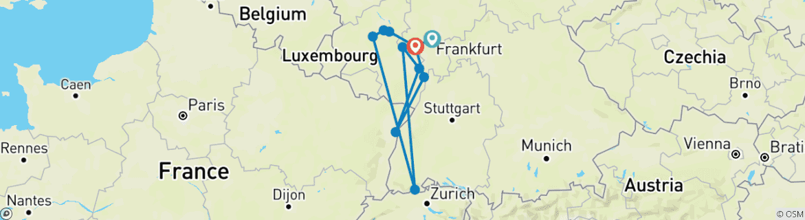 Map of Rhine and Moselle Charms Main Crucevita