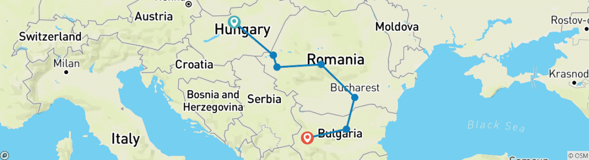 Carte du circuit Budapest et Transylvanie Bucarest et Sofia - Circuit des 3 capitales - Circuit en petit groupe
