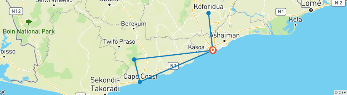 Karte mit der Reiseroute