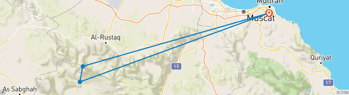 Map of Western Hajar Exploration from Muscat Oman