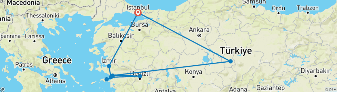 Carte du circuit 10 jours - Les points forts de la Turquie avec l'île de Samos