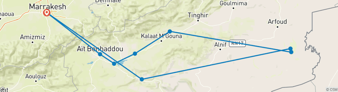 Foto van een kaart met de route van de rondreis