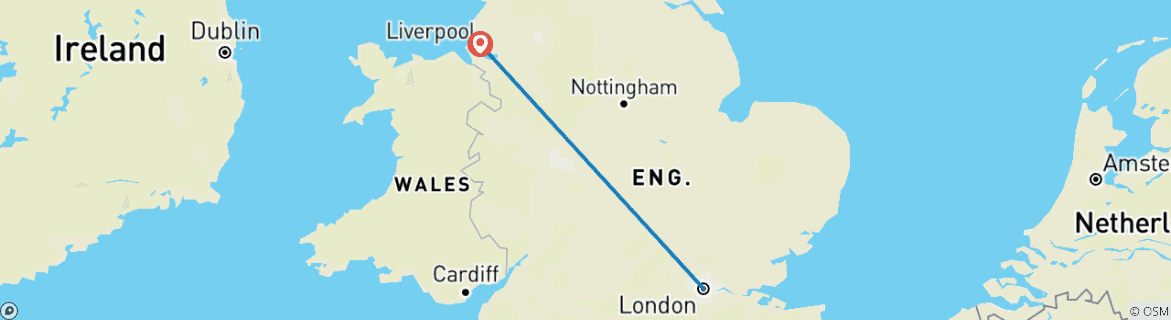 Carte du circuit 6 jours Londres et Liverpool en train