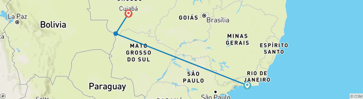 Map of Rio, Pantanal & Jaguar Safari - 8 days