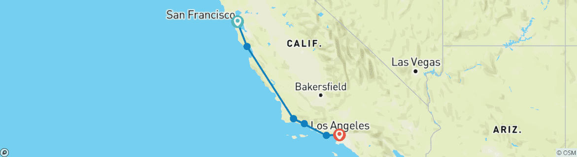 Map of Road trip California: Golden Gate meets Hollywood Hills