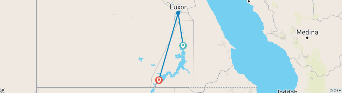 Kaart van Budget 3 Daagse Rondleidingen naar Aswan, Abu Simbel en Luxor