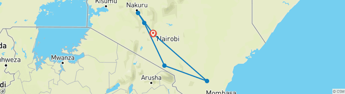 Image of a map showing the route of the tour