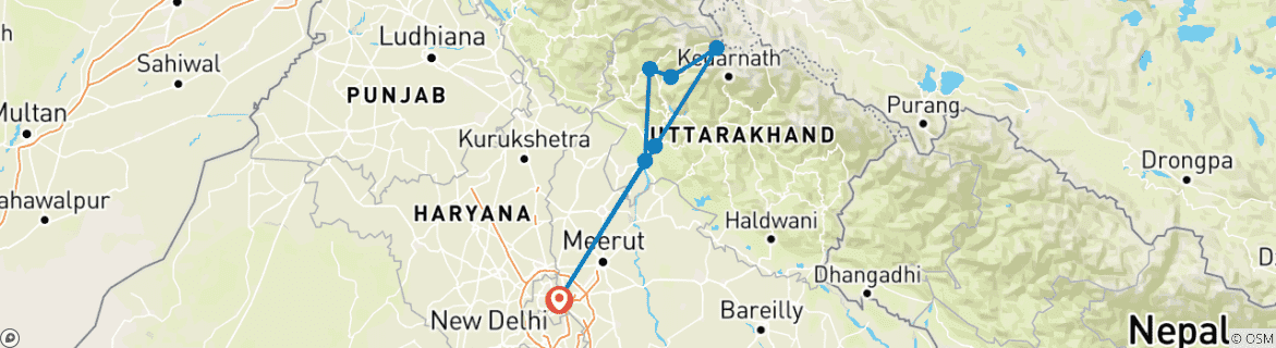 Image of a map showing the route of the tour