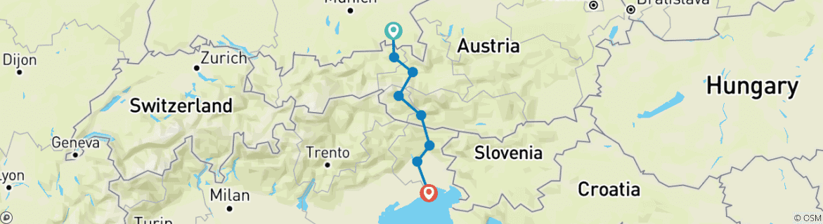 Karte von Alpe Adria 3 - Vom Chiemsee an die Adria