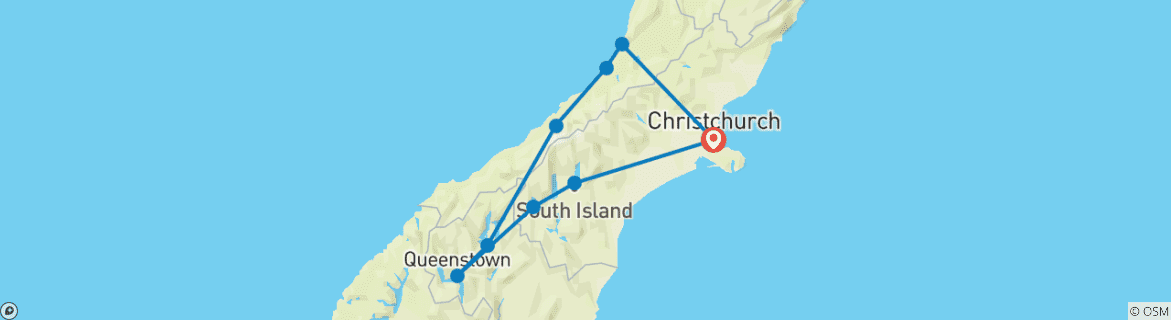 Carte du circuit Pionnier du Sud de la Nouvelle- Zélande (9 destinations)