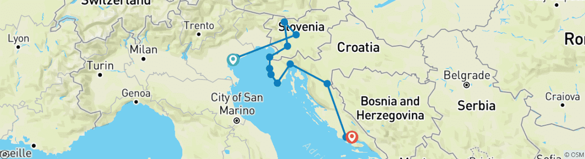 Kaart van Venetië & Slovenië naar Split - 11 dagen