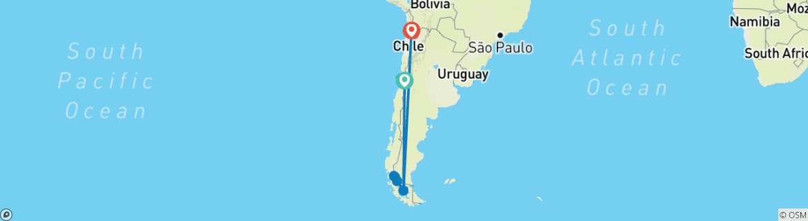 Carte du circuit Aventure au Chili : Roadtrip en Patagonie & Rêves d'Atacama