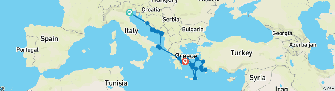 Map of Adriatic and Aegean Delights Venice → Athens (2026)