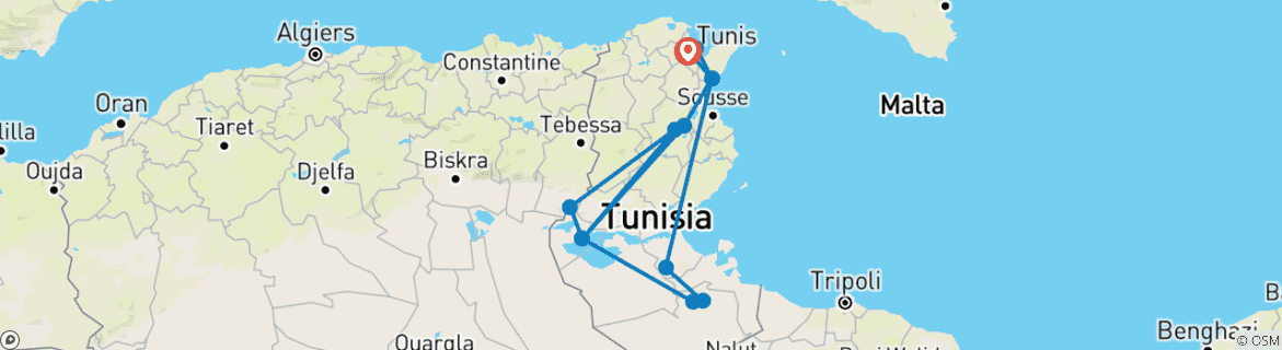 Carte du circuit TUNISIE : Charmes berbères & Oasis du désert en 8 jours