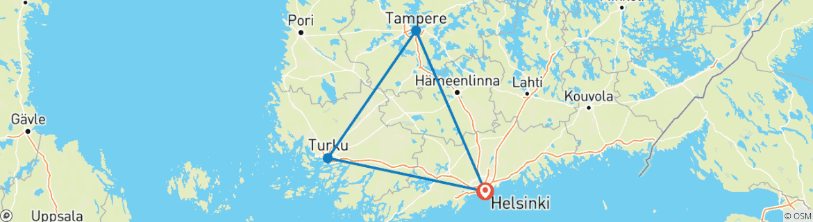 Map of Highlights of Helsinki, Turku & Tampere