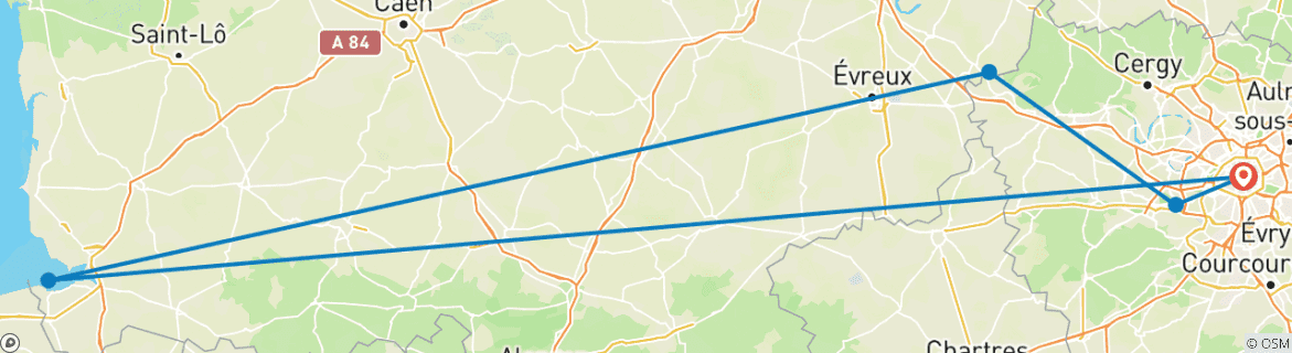 Image d'une carte montrant l'itinéraire du circuit