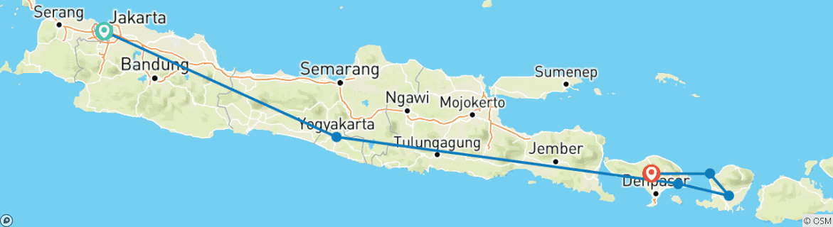 Map of 13 Days Java, Bali and Lombok Tour