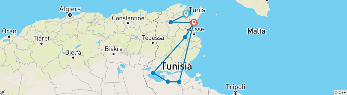 Carte du circuit La Tunisie de luxe en 8 jours