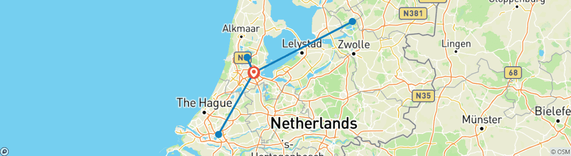 Carte du circuit Auto-Aventure à Amsterdam et au-delà - 6 jours