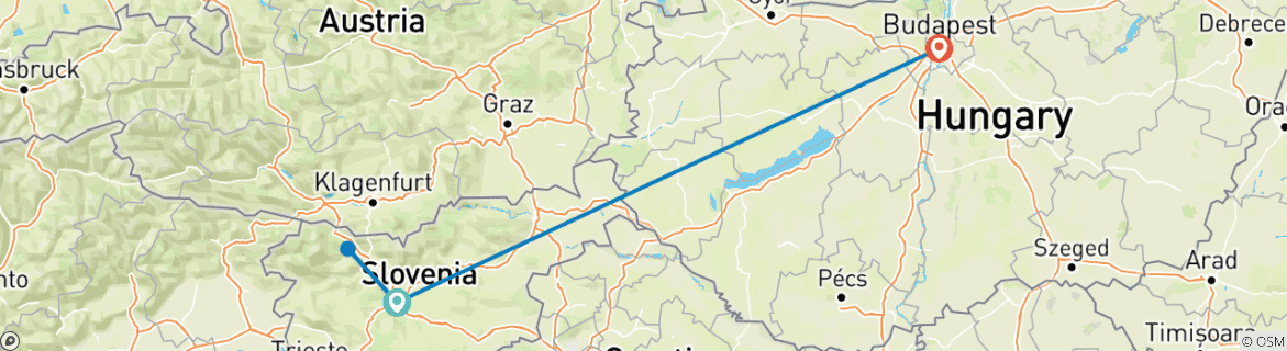 Carte du circuit 7 jours Ljubljana et Budapest en train