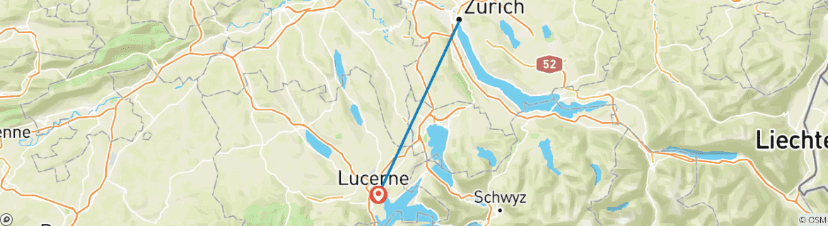 Mapa de 7 días en tren por Zúrich y Lucerna