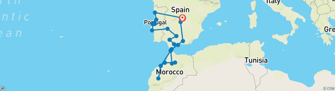 Karte von Madrid nach Portugal, Andalusien & Marokko Superior - 18 Tage