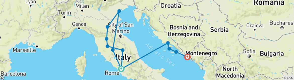 Mapa de Lo mejor de Italia y Croacia
