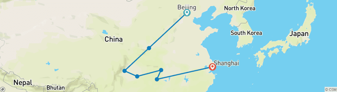 Kaart van China Essentie: Beijing, Xian, Chengdu, Yangtze Cruise, Zhangjiajie en Shanghai 14 Dagen