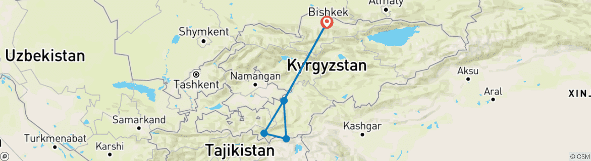 Map of Ascent to Yukhin Peak (5130 m)