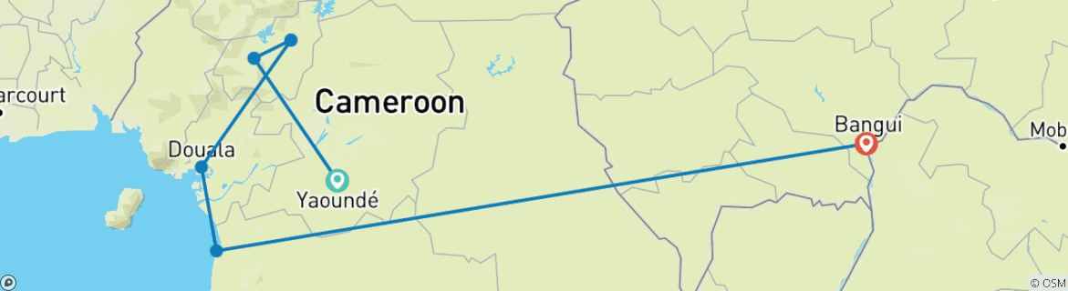 Carte du circuit Aperçu du Cameroun et de la République centrafricaine