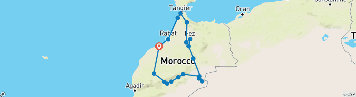 Karte von 10-tägige Tour ab Casablanca zur Erkundung Marokkos