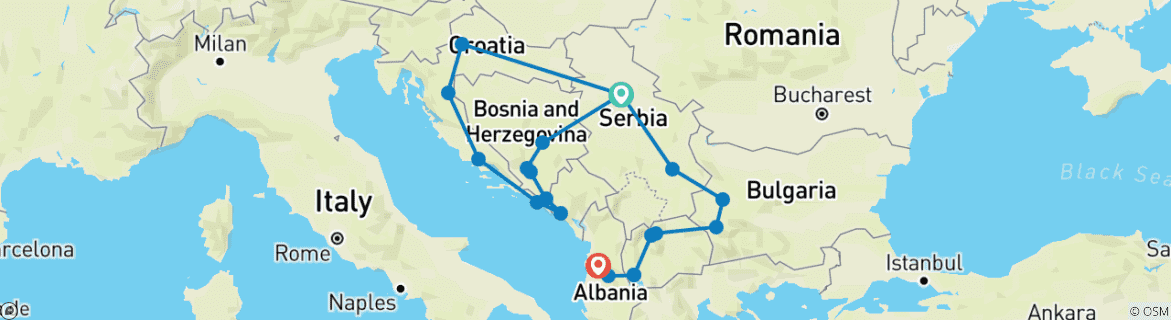 Image d'une carte montrant l'itinéraire du circuit