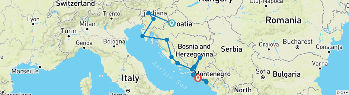 Image d'une carte montrant l'itinéraire du circuit