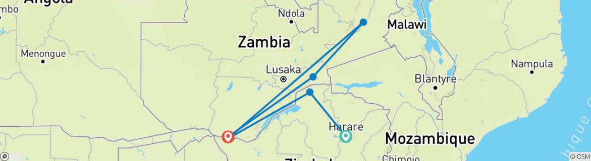 Foto van een kaart met de route van de rondreis