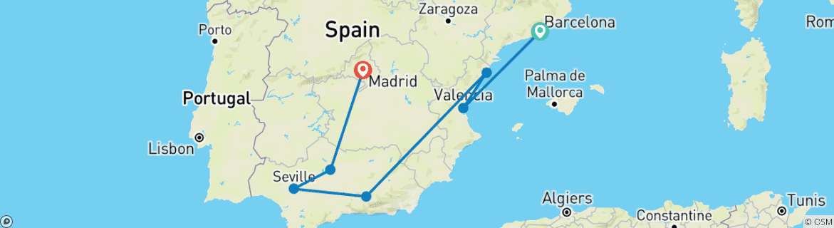 Image d'une carte montrant l'itinéraire du circuit