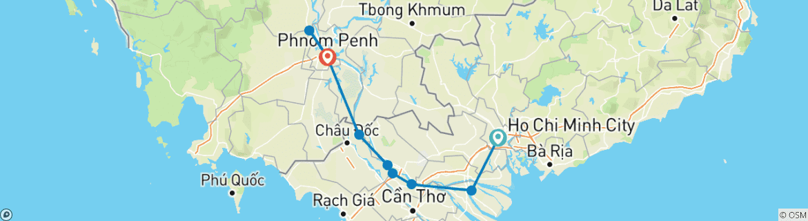 Foto van een kaart met de route van de rondreis