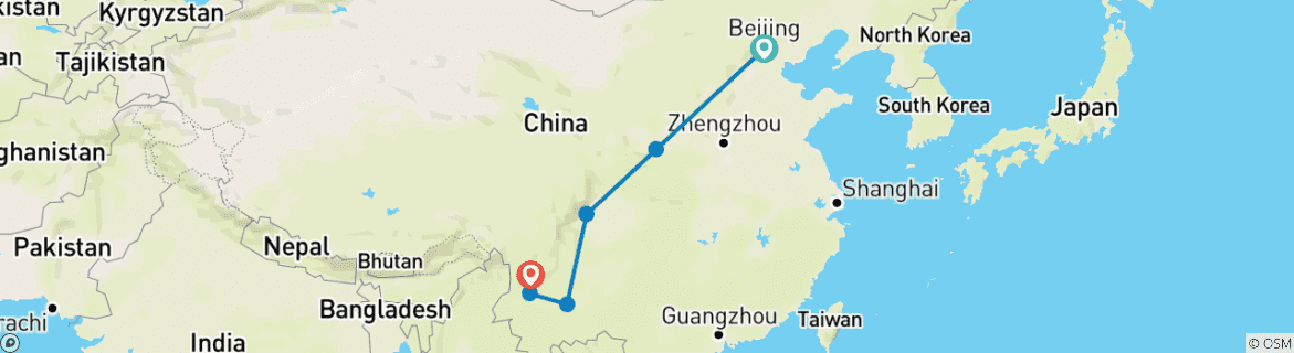 Foto van een kaart met de route van de rondreis