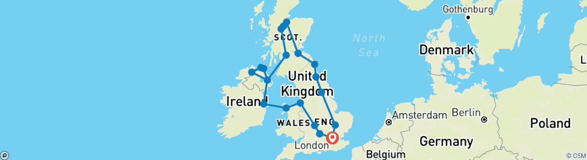 Map of Great British and Irish Route with London