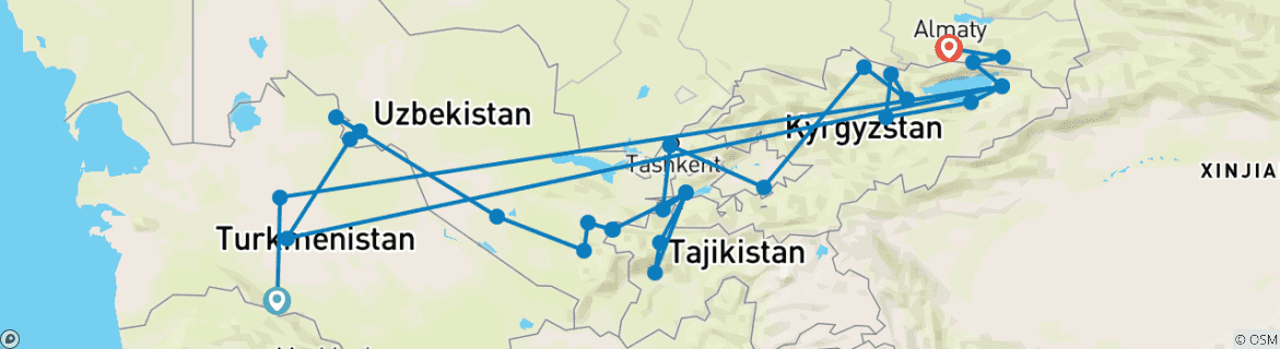 Image of a map showing the route of the tour