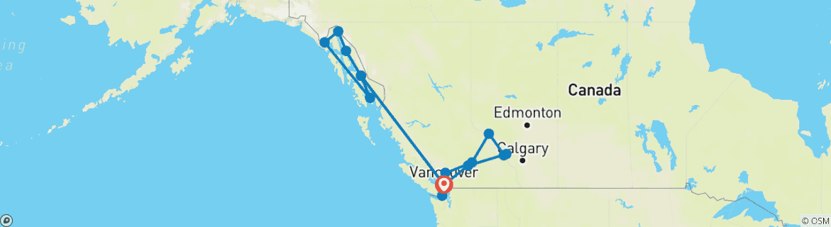 Mapa de Crucero Odisea de las Rocosas y Alaska Vancouver → Vancouver (2026)