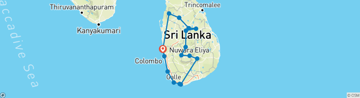 Mapa de Escapada serena a Sri Lanka