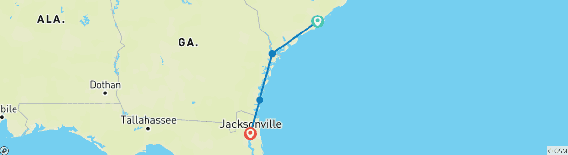 Carte du circuit Vacances au charme méridional (Charleston, SC à Jekyll Island, GA) (2026)