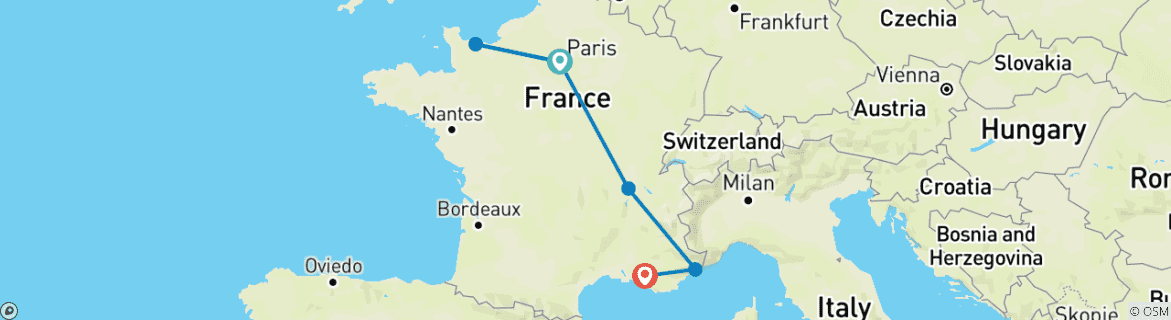 Map of France Grand Tour Private