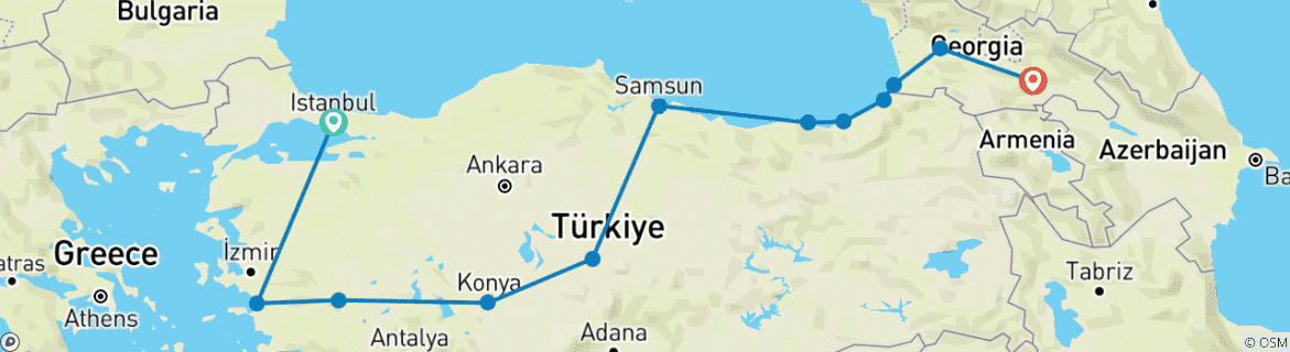 Image d'une carte montrant l'itinéraire du circuit