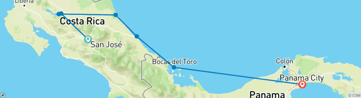 Carte du circuit Circuit Costa Rica-Panama - 13 jours le long des Caraïbes