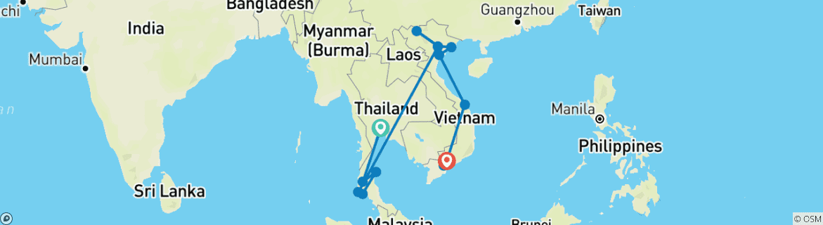 Carte du circuit De Bangkok à Ho Chi Minh Ville - 27 jours